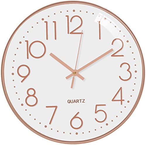 Image of TEKCOOL Plastic Digital Wall Clock 12 inch Silent Quartz Decorative Non-Ticking Classic Clock Battery Operated Round Easy to Read for Room /Home /Kitchen /Bedroom /Office /School- (Rose White);