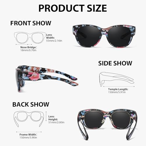 VIEWBETTER® Polarized Fit Over Sunglasses for Women Men, Trendy Oversized Round Wear Over Glasses UV Protection for Driving3