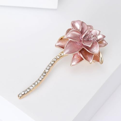 Image of Rhinestone Flower Brooches for Women Enamel Floral Brooch Lapel Pins for Mom Wife Elegant Dress Accessories Mother's Day Jewelry Gifts