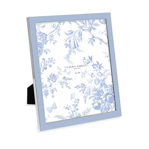 Laura Ashley 8x10 Cashmere Blue Enamel Picture Frame Silver Edge w/Easel