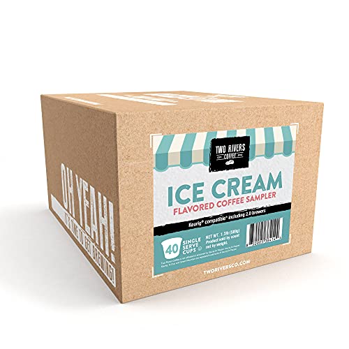 Image of Two Rivers Coffee Ice Cream Flavored Coffee Pods, Variety Sampler Pack for Keurig 2.0 K Cup Brewers, 40 Count