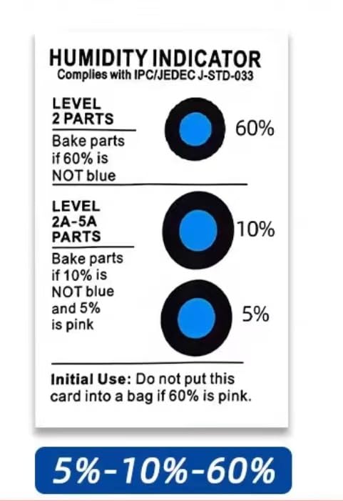250 Pack Six-Point Humidity Indicator Card 10-60% PCB Circuit Board HIC Blue Brown Eco-Friendly Cobalt-Free Color-Changing Test Card (Blue,5-10-60%)