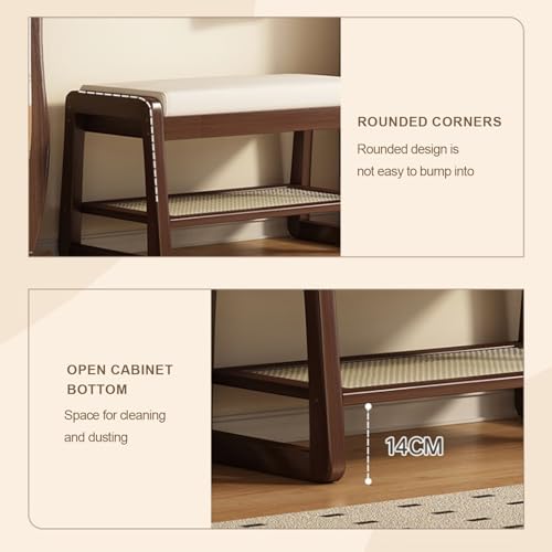 Banco de zapatos de madera maciza con acabados naturales para pasillos 8