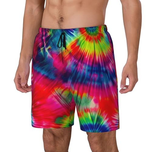 Color Tie Dye Print Mens Swim Shorts Trunks Inseam Compression Liner Quick Dry Zipper Pocket Black2