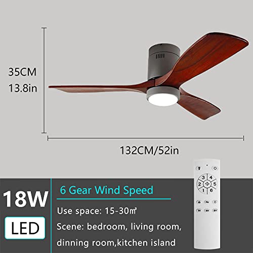 Ventilateur de plafond en bois à 6 vitesses avec lampe LED intégrée