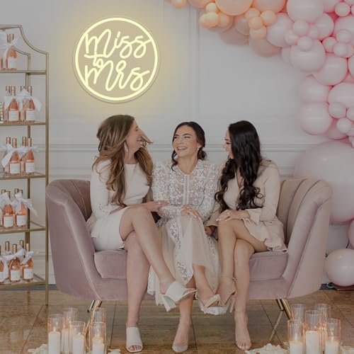 Dpaint Miss to Mrs Neon Sign for Bridal Shower Wedding Neon Light for Wall Decor Dimmable Miss to Mrs Light Up Sign for Backdrop Warm White Party Decoration by Dpaint - Used condition - Image 3