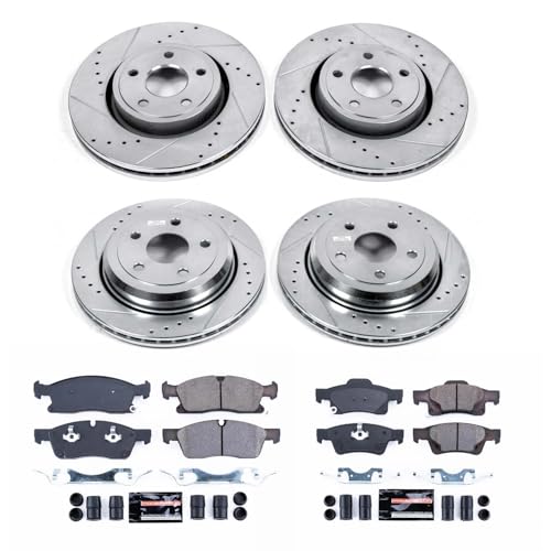 Image of PowerStop Z23 Performance Brake Pad & Rotor Kit Front & Rear K5955 | Jeep Grand Cherokee, Dodge Durango Carbon Fiber Ceramic Brake Pads + Drilled & Slotted Rotors