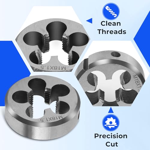 FIFIBANG Gewindeschneider und Gewindeschneideisen M18 x 1,5mm Gewindebohrer & Außengewindeschneider Set, Gewindeschneidsatz aus HSS Stahl Gewindeschneidzeug-Satz für Metrische Innen- und Außengewinde