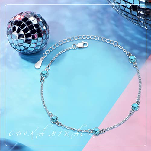 Turquoise Bracelet,Turquoise Earrings Bracelets S925 Sterling Silver Round Turquoise Bracelets Jewelry For Women Girls #TOP4