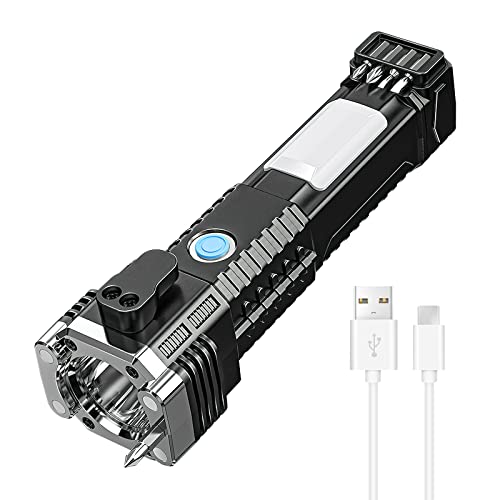 Linterna LED Recargable para Exteriores: Luz de Trabajo Martillo de Seguridad Plateado Multifunción Luz de Trabajo con Destornillador, Luz Auxiliar COB, Carga USB para Camping, Exterior, Senderismo Cover