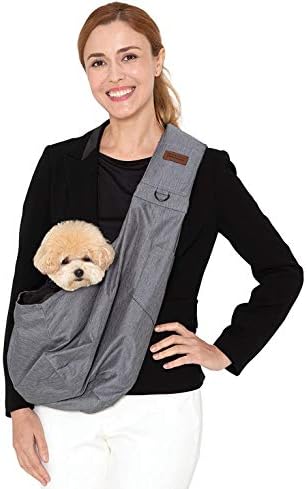 RETRO PUG Dog Sling Carrier for Small and Medium Dogs,Cat - Pet Sling Carrier - Travel Puppy Carrying Bag – Doggie Pouch – Adjustable Shoulder Strap – Tote Purse – Chest Holder - 15~20 lbs (Grey)