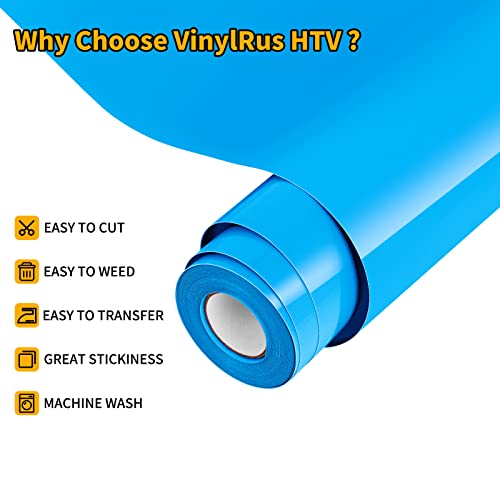 Vinylrus Heat Transfer Vinyl-12” X 20Ft Sky Blue Iron On Vinyl Roll For Shirts, Htv Vinyl For Silhouette Cameo, Cricut, Easy To Cut & Weed #TOP3