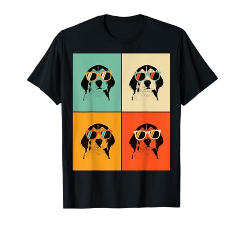Cadeau Beagle Rétro Avec Lunettes Amoureux des Chiens T-Shirt