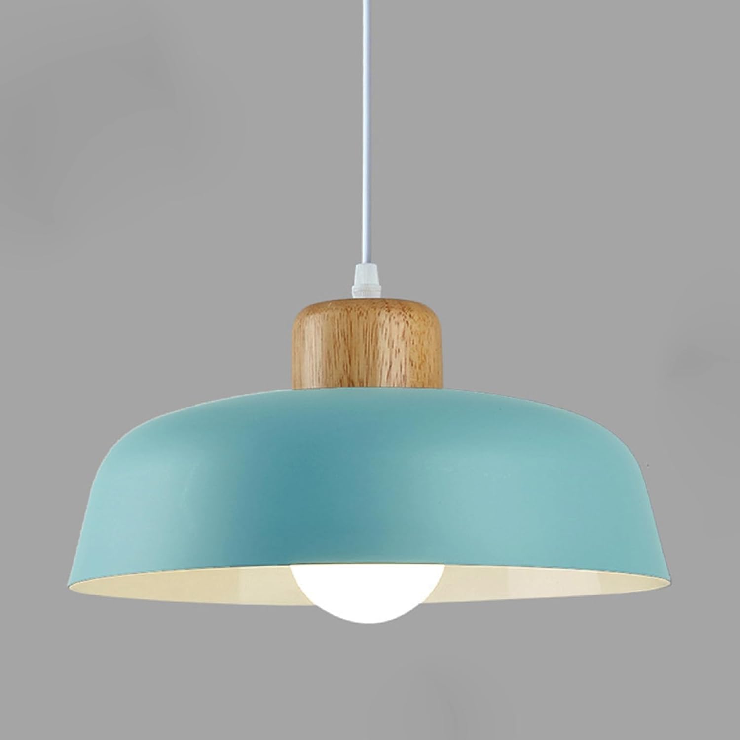 EKSED Lámpara colgante de pantalla de metal redonda de 300 mm en color macaron, lámpara colgante de techo moderna, candelabro de comedor de isla de cocina