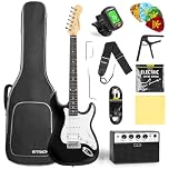 STRICH Electric Guitar Beginner Kit, Solid Body 39" Full Size Electric Guitar HSS Pick Up for Starter, with 10W Amp, Bag, Digital Tuner, Capo, Strap, String,Cable, Picks, SST-S20 Black