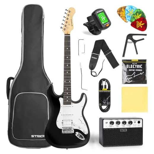 STRICH Electric Guitar Beginner Kit, Solid Body 39" Full Size Electric Guitar HSS Pick Up for Starter, with 10W Amp, Bag, Digital Tuner, Capo, Strap, String,Cable, Picks, SST-S20 Black