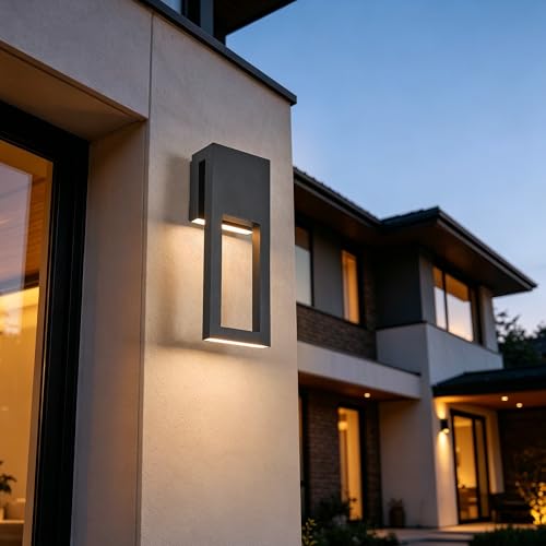 Image of Set of 2 Dusk to Dawn Outdoor Wall Lights, Custom Mold Black Exterior Wall Mount Lamp, 110V Hardwired IP65 Weatherproof Exterior Lighting Fixtures for House Yard Backyard Balcony Entryway