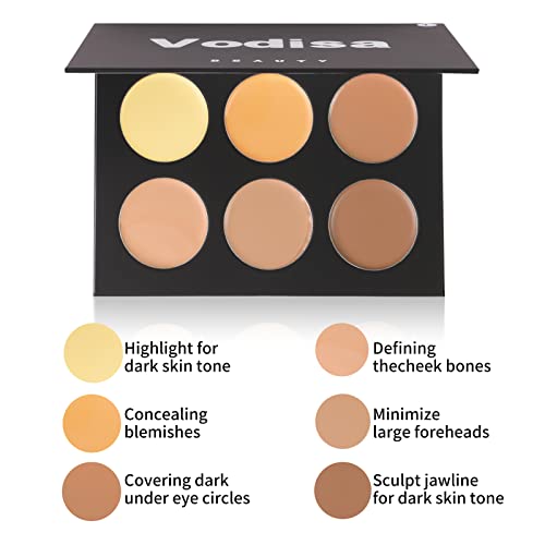 Vodisa 6 Colour Makeup Contour Palette-Creamy Concealer Kit-Professional Blemish Face Conceal Correct Contouring Highlighter Pallet-Base Foundation Beauty Cream Make Up Concealer Palette (01 Light) #TOP3