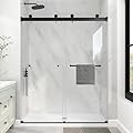 KPUY Frameless Shower Door, 55-60" W x 76" H Double Sliding Glass Shower Door, 1/4" (6mm) Thick Tempered Clear Glass with Explosion-Proof Film Nano Coating, Matte Black