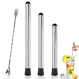 Muddler for Cocktails, 4 Pack Cocktail Muddler 8' 10' 12' and Bar Spoon Set, Stainless Steel Muddler Tool for...