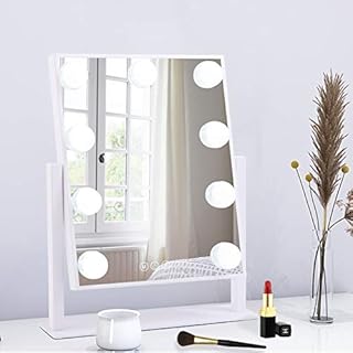 BWLLNI Lighted Makeup Mirror Hollywood Mirror Vanity Mirror with Lights, Touch Control Design 3 Colors Dimable LED Bulbs, Detachable 10X Magnification, 360°Rotation, White.