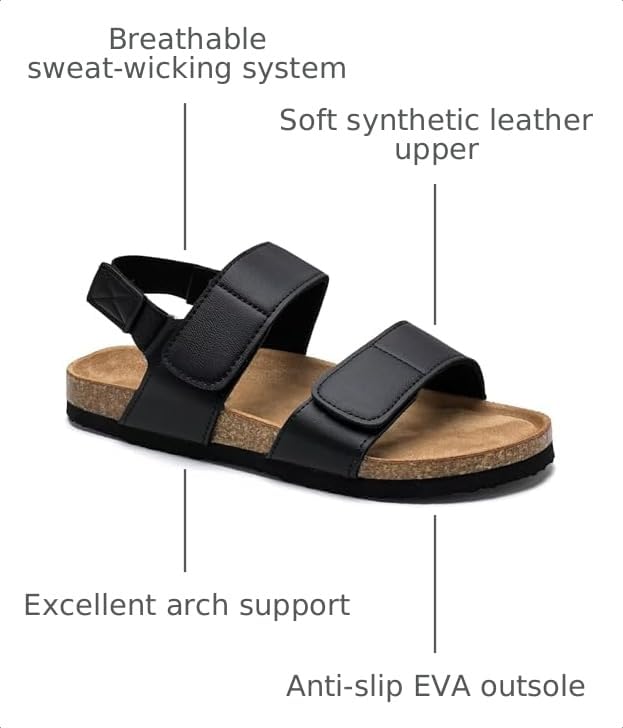 Image of Torotto Girls Boys Sandals with Cork Footbed Adjustable Straps Summer Glitter Slides Sandals Open Toes Flat for Kids Toddler