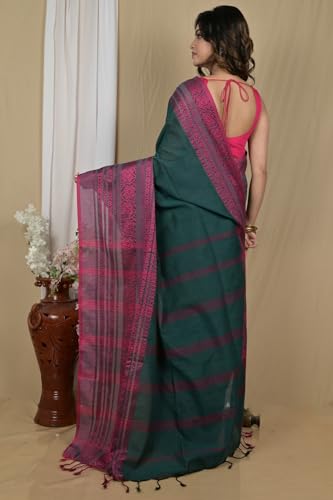 Image of eC ESHA'S COLLECTION Women's Cotton Blend Begumpuri Handloom Saree With Unstitched Running Blouse Piece