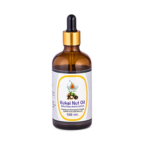 Image of KUNJ Kukui Nut Oil (Aleurites moluccanus) 100ML - 100% Pure & Natural, Cold Pressed, Undiluted - Therapeutic Grade Carrier Oil for Skin Care, Hair Nourishment & Hydration
