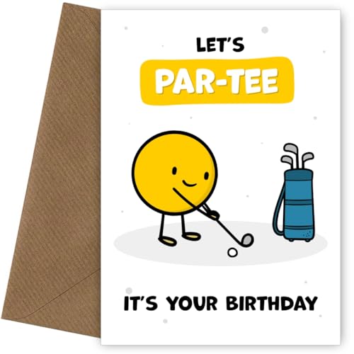 Funny Golf Birthday Card for Men - Let's Par-tee! Perfect Bday Card for Husband, Dad, Brother, or Grandad that's a Hole-in-One - Any Age - Humorous & Memorable Cards