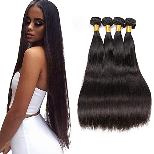 10A Grade Brazilian Straight Human Hair Bundles (14 16 18 20,400g) Virgin Remy Straight Hair Bundles 100% Unprocessed Brazilian Virgin Human Hair Weave 4 Bundles Natural Black