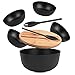 INNOVEST Salatschüssel Bambus mit Schneidebrett Deckel und Besteck, Salatbesteck-Inklusive 4 Servierschalen, Obstschüssel-Salad Bowl-Schüsselset-Snackschale-Große Rührschüssel-Schwarz, 24,9 cm