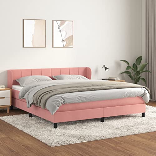 Ordellia Cama con somier de 180 x 200 cm de terciopelo rosa, cabecero de altura ajustable, colchón de muelles ensacados, suave y cómoda, muebles de dormitorio