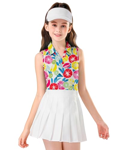 Image of Soneven Girls Sleeveless Polo Shirts Button UP Golf Tennis T-Shirts with Collared Quick Dry Tank Tops for 4-14 Years