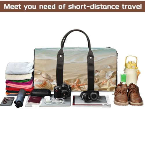 Beach Seashell Ocean Travel Duffel Bag for Women Men, Sea Starfish Sport Tote Gym Bag Foldable Weekender Overnight Bag Waterproof Carry On Luggage Bag4