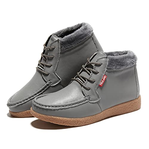 TRULAND Women’s Winter Boots – Suede Leather Fur Lined Water Resistant Ankle Boots (9 D(M) US,Gray Leather)