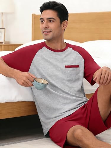 Image of Mens Pajamas Set Modal Soft Pajama Short Set Short Sleeve Pjs Sleepwear 2 Piece Lounge Set With Pockets S-3XL