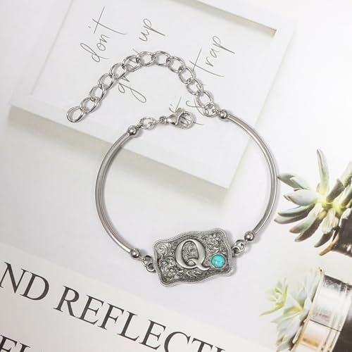 Image of Belt Buckle Bracelet Initial Letter A-Z Bracelets Western Cow Tag Bracelet Belt Buckle Necklace Western Style Initial Letter Pendant Necklace