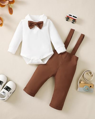 Image of Newborn Baby Boy Clothes Gentleman Wedding Suit Infant Outfits Formal Dress Shirt+Bowtie+Suspender Pants