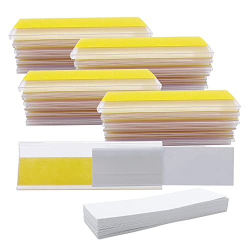 HLIWS 50Pcs 2.5 * 7.6cm Portaprecios Adhesivo,Porta Etiquetas Autoadhesivas,Precios plástico Portaetiquetas, para estante archivadores(Con cartulina)