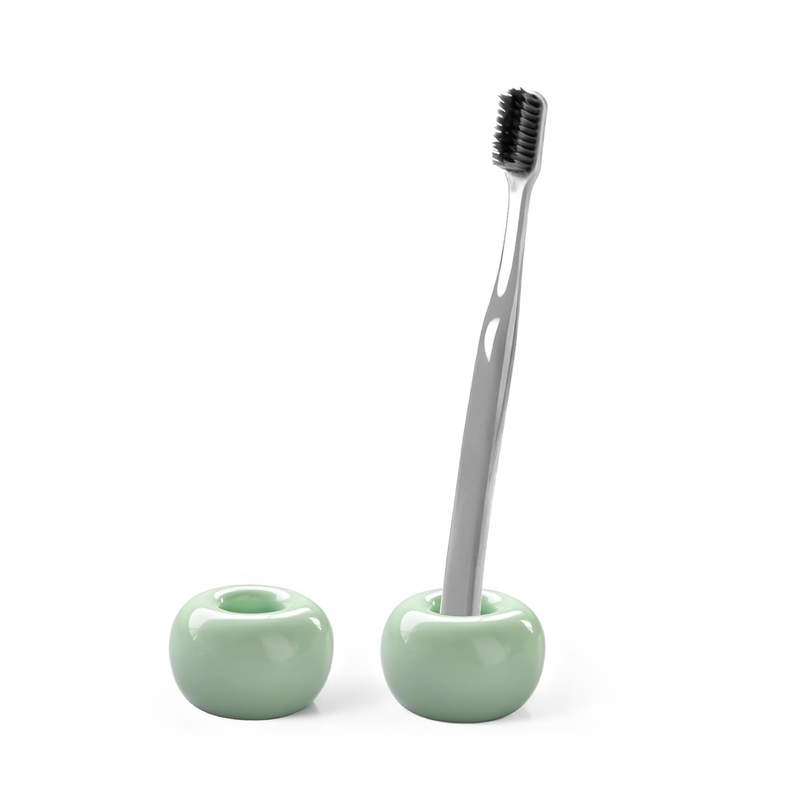 Toothbrush Holder 2 Pcs Ceramic Toothbrush Holders For Bathrooms Countertop Holder Reusable Mouthwash Cup(Green)