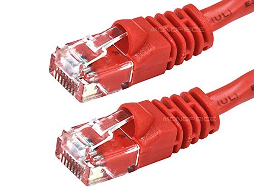 Image of Monoprice Cat6 14ft Red Crossover Patch Cable UTP 24AWG 550MHz Pure Bare Copper Snagless RJ45 Fullboot Series Ethernet Cable