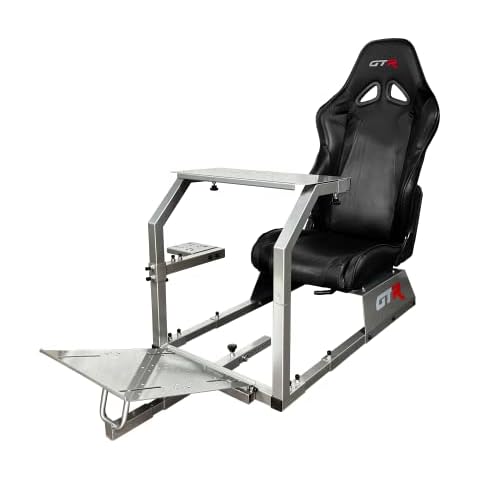 GTR Simulator GTA Model Silver Frame with Adjustable Black Leatherette Racing Seat Racing Driving Gaming Simulator Cockpit Chair Cover
