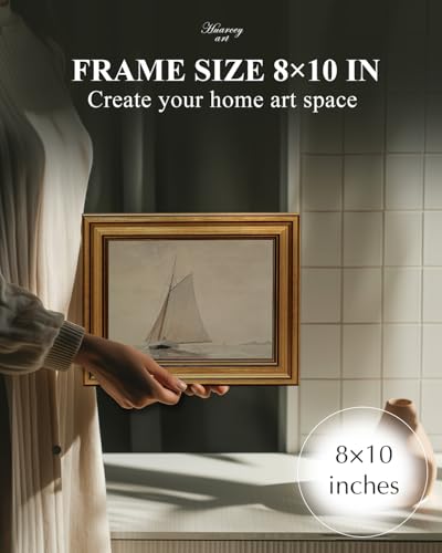 Image of Gold Framed Vintage Wall Art for Living Room, Seaview Painting Prints Shelf Decor for Kitchen, Aesthetic Bedroom Wall Art, Christmas Gifts for Friends or Family (White Sailboat - 8 inchx10 inch)