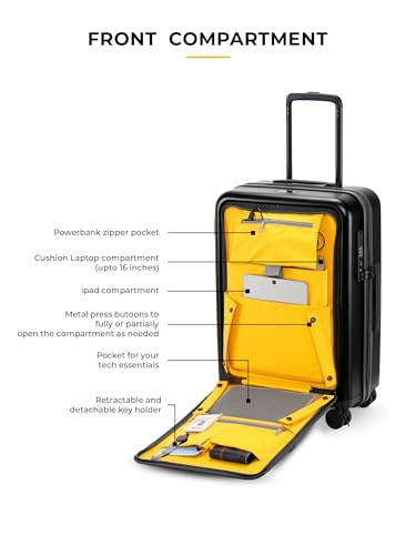 Image of EUME Cabin Pro Luggage Trolley for Travel 57cm, Cabin Bag | Trolley Bag Small for Luggage| with Laptop Sleeve | 100% Polycarbonate (PC) 8 SilentRun Hinomoto Wheels, Charcoal Black