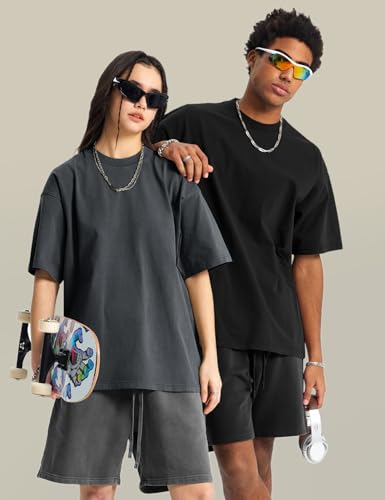 Image of Ogfao Mens Oversized T-Shirts Heavyweight Unisex Cotton T Shirts Baggy Loose Fit Basic Tees Plain Tshirts
