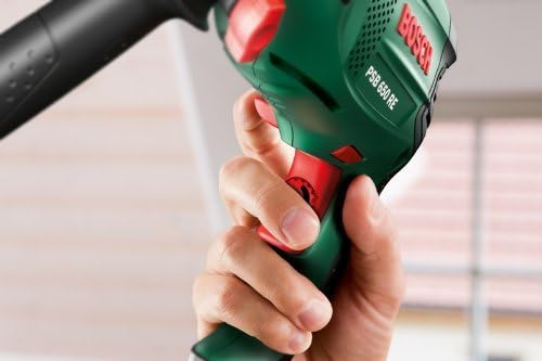 Close-up of Bosch PSB 650 RE drill grip and trigger