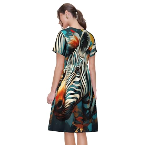 Robe imprimé zèbre abstrait avec manches courtes confortables