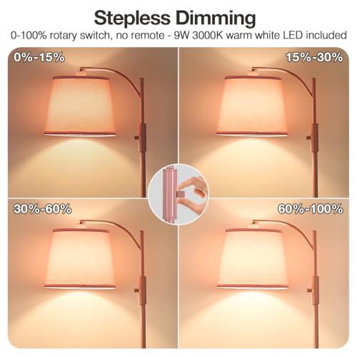 Image of AIDENOEY Fully Dimmable Floor Lamp for Living Room，Standing Lamp Rotary Switch with Table&Linen Beige Shade，Pink Tall Lamps for Bedroom with Adjust Head，9W LED Bulb Included