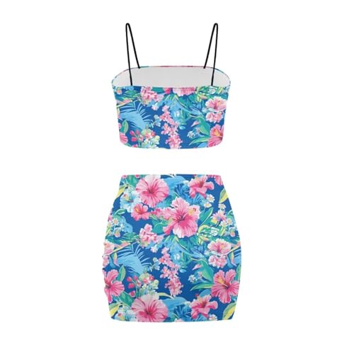 Image of Biyejit Women's 2 Piece Summer Outfits Spaghetti Strap Crop Tops and Bodycon Mini Skirt Dress Set Plus Size S-4XL