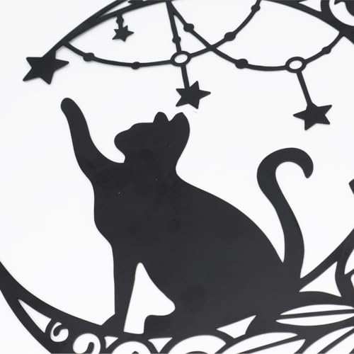 Gemseek 12 Inch Black Metal Wall Art Décor, Moon Cat Silhouette Wall Hanging Sculpture thumb #3